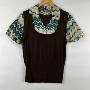 Apt 9 Layered Look Blouse Sweater Combo Top Chevron Comfortable PM